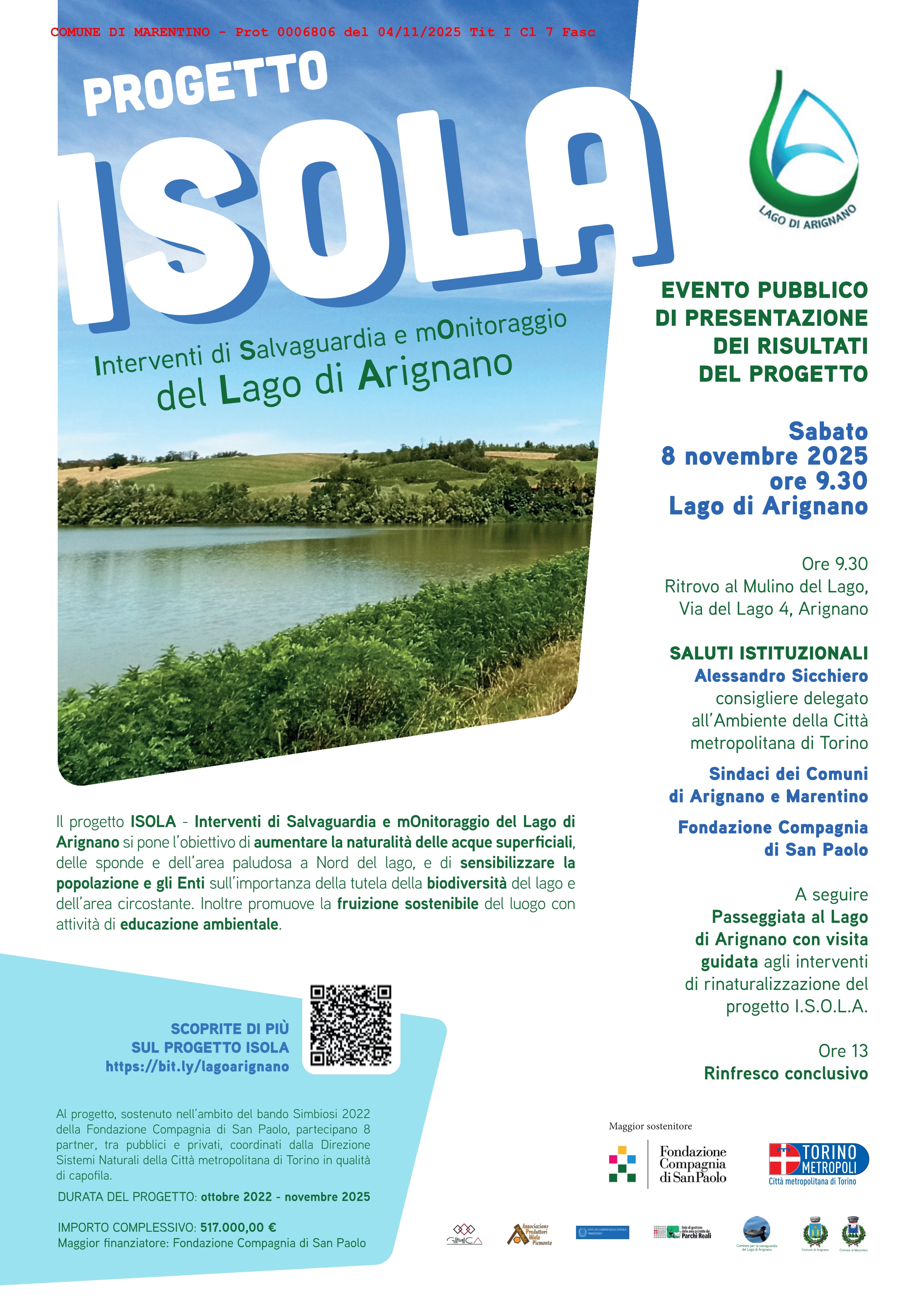 Progetto Isola - evento pubblico di presentazione dei risultati del progetto presso il Lago di Arignano