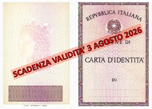 Avviso alla cittadinanza: fine validità delle carte di identità cartecee al 3 agosto 2026